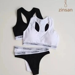 تصویر ست نیم تنه و شورت زنانه اسپرت مدل کلوین کلاین کاپ متحرک bra sports 