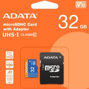 تصویر رم میکرو 32 گیگ ای دیتا ADATA Premier AP V10 U1 A1 100MB/s + خشاب ا ADATA Premier AP 32GB V10 U1 A1 100MB/s MicroSDHC Memory ADATA Premier AP 32GB V10 U1 A1 100MB/s MicroSDHC Memory