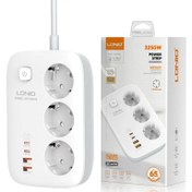 تصویر چند راهی 3 خانه برق ارت دار الدینیو SE3436 با کابل 2 متری + شارژر USB و Type-C Ldnio SE3436 Way Electricity Adapter 2M With 2 USB And 2 Type-C Port