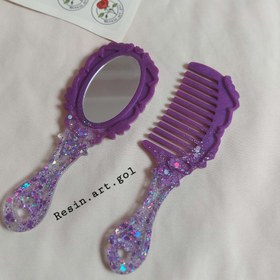 تصویر آینه و شانه فانتزی بنفش اکلیلی ا Fancy mirror and comb set Fancy mirror and comb set