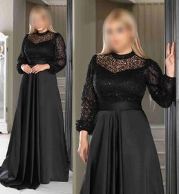 تصویر پیراهن مجلسی بلند ماکسی مدل برلیان سایز ۴۶-۴۸ جنس کرپ دو رو و اسپایدر پولکی سبز 