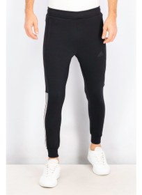 تصویر شلوار راحتی مردانه با کمر کشی، مشکی و سفید برند Adidas Men Regular Fit Drawstring Sweatpants, Black and White