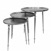 تصویر ست میز عسلی پذیرایی فلزی سه‌تایی دست‌ساز نیکل و آلومینیوم رنگ نقره ای 