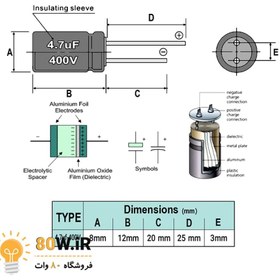 تصویر خازن الکترولیتی 4.7uF 400v 4.7uf 400v