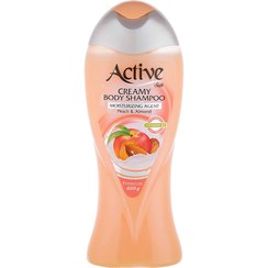 تصویر شامپو بدن کرمی اکتیو Active مدل Peach And Almond حاوی عصاره هلو و بادام وزن 400 گرم 