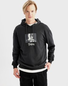 تصویر سویشرت بافت آزاد مردانه با طرح مجوز توپاک شکور برند Defacto Man Licensed Tupac Shakur(Supplier) Boxy Fit Sweat Shirt