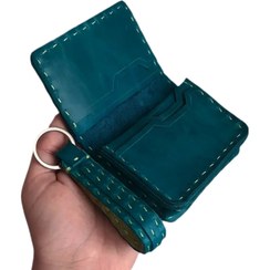 تصویر ست جاکارتی و جاکلیدی چرم طبیعی مدل Tr1 رنگ سبز 