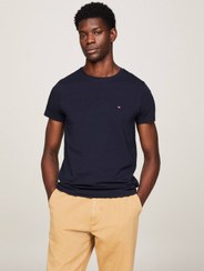 تصویر تی‌شرت مردانه کشی نازک - پنبه‌ای، آبی برند Tommy Hilfiger Men's Core Stretch Slim T-shirt - Cotton, Blue