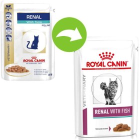 تصویر غذای پوچ رنال گربه با طعم ماهی رویال کنین – Royal Canin Renal With Fish Wet - پک 12 عددی 