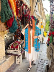 تصویر شال هندی طیفی گل نارنجی 