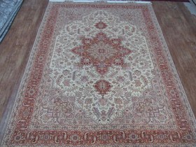 تصویر فرش کرک و ابریشم تبریز نقشه هریس جفت ۶ متری اعلا Tabriz hand woven carpet