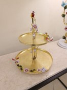 تصویر دیس دو طبقه برنجی | مدل چکش ریز مینا 