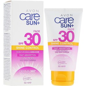 تصویر کرم ضد آفتاب بدون رنگ مات کننده و کنترل چربی آون اصلی avon care sun spf ۳۰ shine control