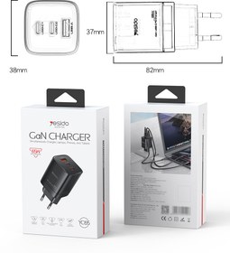 تصویر کلگی فست شارژ Yesido YC65 Gan 3Port 4.5A QC PD 65W Yesido YC65 Gan 3Port 4.5A QC PD 65W Fast Wall Charger