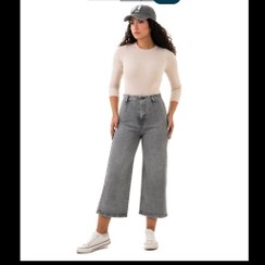 تصویر شلوار واید لگ کتان رویال جین سورمه ای کد 200067 