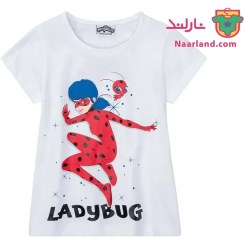 تصویر تیشرت نخی دخترانه طرح دختر کفشدوزکی سفید 