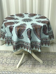 تصویر رومیزی گرد طرح ترمه تک گل - گرد( قطر 100 ) / آبی 