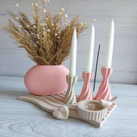 تصویر ست رومیزی ترکیبی سفیدصورتی