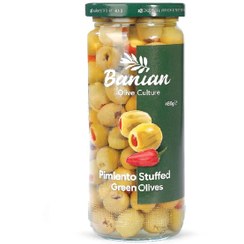 تصویر زیتون با مغز فلفل شیشه 460 گرم بانیان - 6260963201072 
