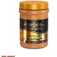 تصویر کره بادام زمینی پروتئین وی سوربن SORBON حجم 400 میل 
