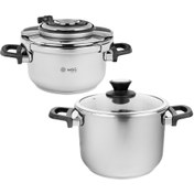 تصویر زودپز دو قلو ام جی اس مدل PC202 ظرفیت ۶ لیتر با بدنه استیل 