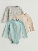 تصویر بادی بچه مردانه با طرح حیوانات و دکمه‌ای طولانی‌آستین 3 تایی (W5) - LC Waikiki -- 972645570- اورجینال 