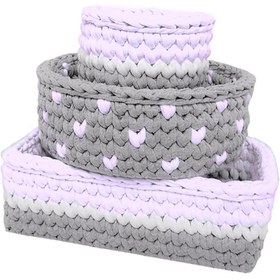 تصویر سبد قلاب بافی تریکو طرح سیسمونی کودک کد 4 مجموعه 3 عددی 