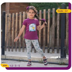 تصویر تیشرت شلوار دخترانه طرح حیوانات کد 937 Girls' t-shirt with animals design 937