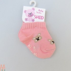 تصویر جوراب مچی نوزاد نخی استپ دار صورتی خرس 0 تا 1 سال Baby cute socks 