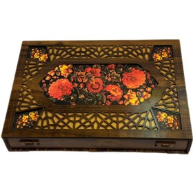 تصویر جعبه مستطیل طرح گل و مرغ 