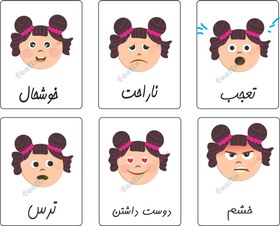 تصویر فلش کارت احساسات فارسی (پک 6 عددی)| کارت های یادگیری احساسات | feelings kids - طرح توپک feelings flash cards