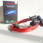 تصویر وایر تقویتی پژو ۴۰۵ دو سر برنج برند دنسو کابل تمام سیلیکون 8mm با مغزی ۳۲ رشته مس Peugeot 405 reinforced wire, double brass ends, Denso brand, 8mm all-silicone cable with 32 copper strands