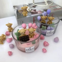 تصویر شمع دست ساز تدی تزئینی با شکلات و بادکنک 