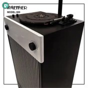 تصویر گرامافون ایستاده پلاس والتر مدل 300، گرامافون بی نظیر و مبله والتر پلاس، رنگ مشکی، پخش‌کننده با صدای استریو، بلوتوث، فلش رادیو AM/FM| شیپور فلز آبکاری 