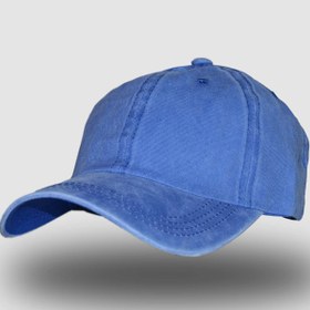 تصویر کلاه نقاب دار نخی ساده آبی وینتیج 