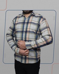 تصویر پیراهن مردانه آستین بلند چهارخانه آبی طوسی مدل 1357 