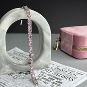 تصویر دستبند نقره ای نگین صورتی 