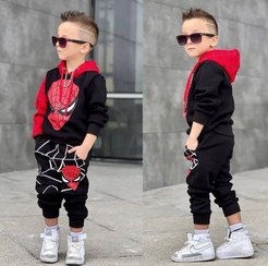تصویر ست پوشاک پسرانه هودی شلوار مردعنکبوتی رنگ سیاه سایز ۴ تا ۶ سال 