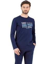 تصویر ست پیژامه مردانه آبی تیره با آستین بلند و یقه گرد مدل 6062 برند Pierre Cardin 6062 Men's Navy Blue Long Sleeve Round Neck Pajama Set