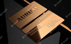 تصویر موكاپ بیزینس کارت فلزی لوکس – Luxury gold metal business card logo mockup 