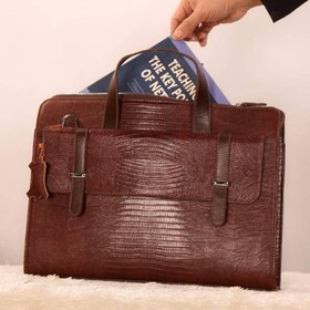 تصویر کیف اداری تمام چرم طبیعی سالینو مدل نگار - قهوه ای 