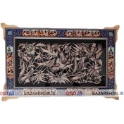 تصویر تابلو مسی قلم زنی سبک مُشَبَک طرح گل و مرغ با قاب خاتم مینیاتوری مخصوص موزه و دکوراسیون در ابعاد 30*60 کد 14 برند قلمستان فروشگاه قلمستان - بازار فوری Copper panel- engraved in a lattice style- flower a​nd chicken design- with a miniature inlaid frame- fO​R museums a​nd decO​Ration- dimensions 30*60- code 14- Qalamestan bra​nd- Qalamestan stO​Re
