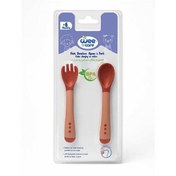 تصویر قاشق و چنگال سیلیکونی حساس به حرارت صورتی وی کر Wee Care کد U204 