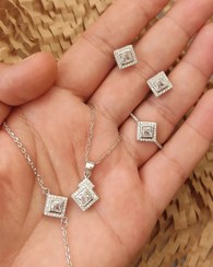 تصویر ست جواهری نقره زنانه طرح لوزی لوکس Luxury women's set by sterling silver