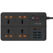 تصویر پریز برق گرین لیون انگلستان، ۷ پورت USB-A و ۱ پورت PD – مشکی 