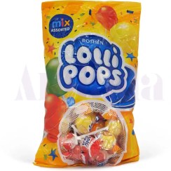 تصویر آبنبات چوبی لولی پاپز Lollipops روشن بسته 48 عددی Roshen Hard Candy Lollipops Gum Fruit Mix With Yogurt Flavours 920gr