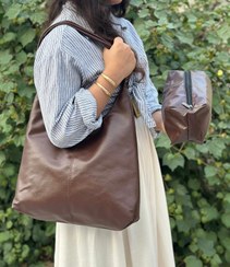 تصویر کیف شل دو تکه بند گره ای - شکلاتی 