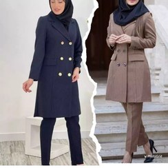 تصویر مانتو شلوار اداری دیپلمات 6 دکمه پرشین مکانیک یقه انگلیسی 