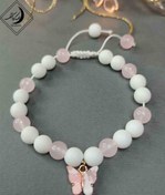 تصویر دستبند سنگی اونیکس پروانه ای صورتی و سفید کشویی و کشی 