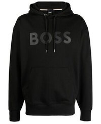 تصویر سویشرت سیاه مردانه آرم برند آقایان به تفصیل مشکی کلاه 50496666661-002 BOSS 